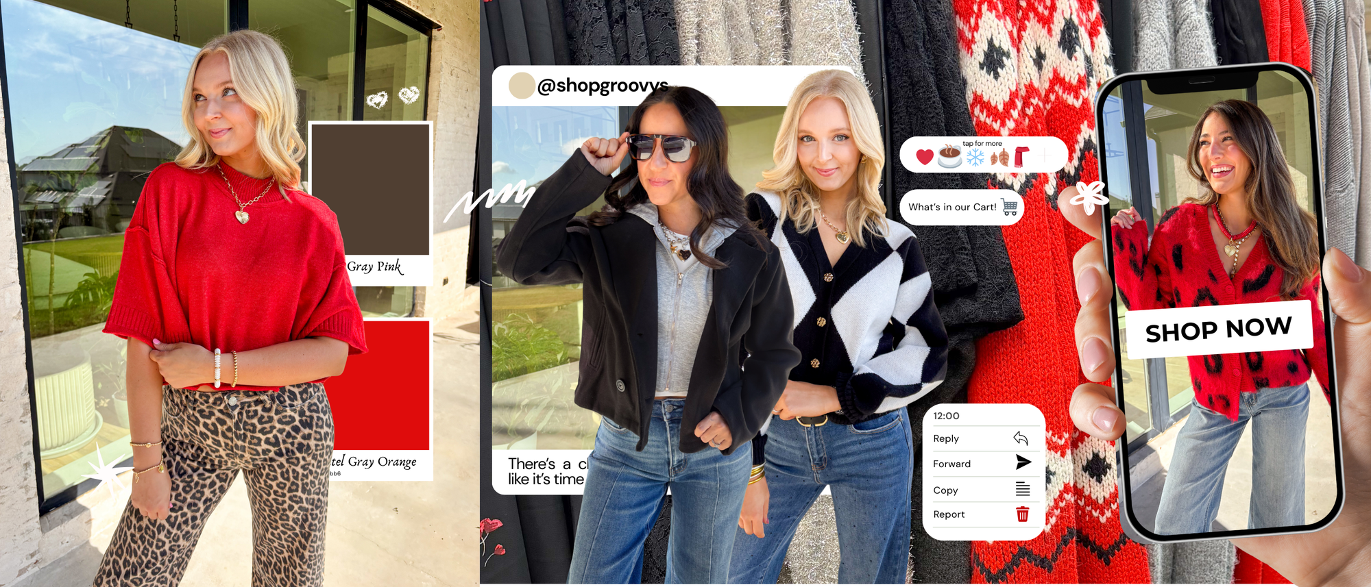 Red, brown, black, white, warm weather outfits! Collage inspired