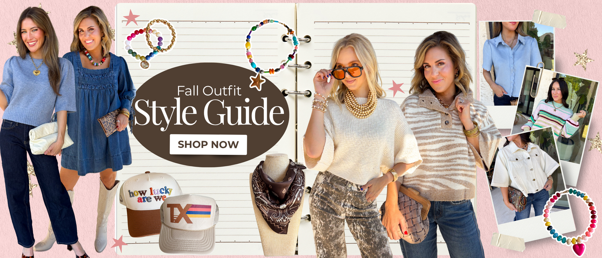 "fall outfit style guide" "shop now" multiple fall outfits in fun patterns and colors