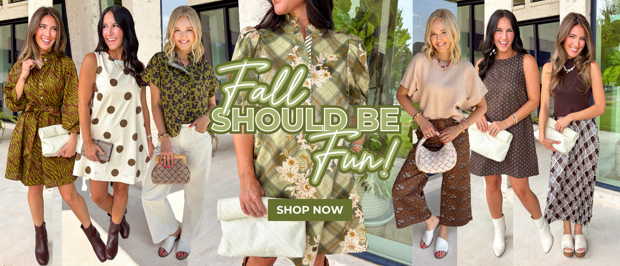 Fall should be fun! Shop now! 7 fall outfits in fun patterns like polkadots, floral, zebra, plaid and more! 