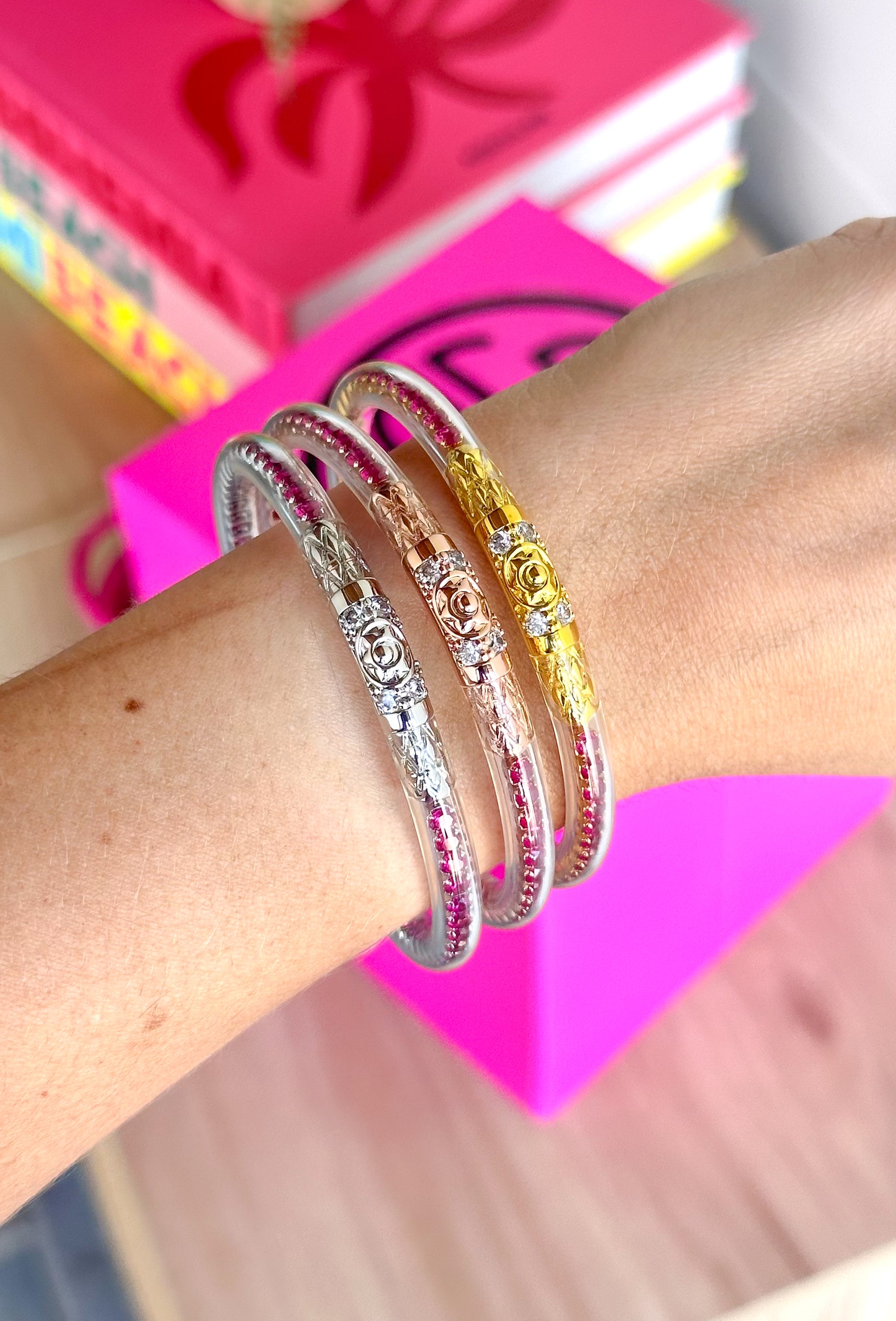 BUDHAGIRL Three Queens Bangles in Epic Pink - Groovy's