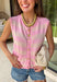 This pink stripe sweater tank is the sweetest little statement for summer! The monochromatic stripe design keeps it soft and easy to style, while the gold textured heart buttons add the cutest, eye-catching detail. With front pockets and a cozy, lightweight knit feel, it’s the perfect mix of playful and polished. It’s one of those pieces that instantly makes your outfit feel styled—just pair it with denim or shorts and go. Whether you're heading to lunch or a casual night out, this top is a standout.