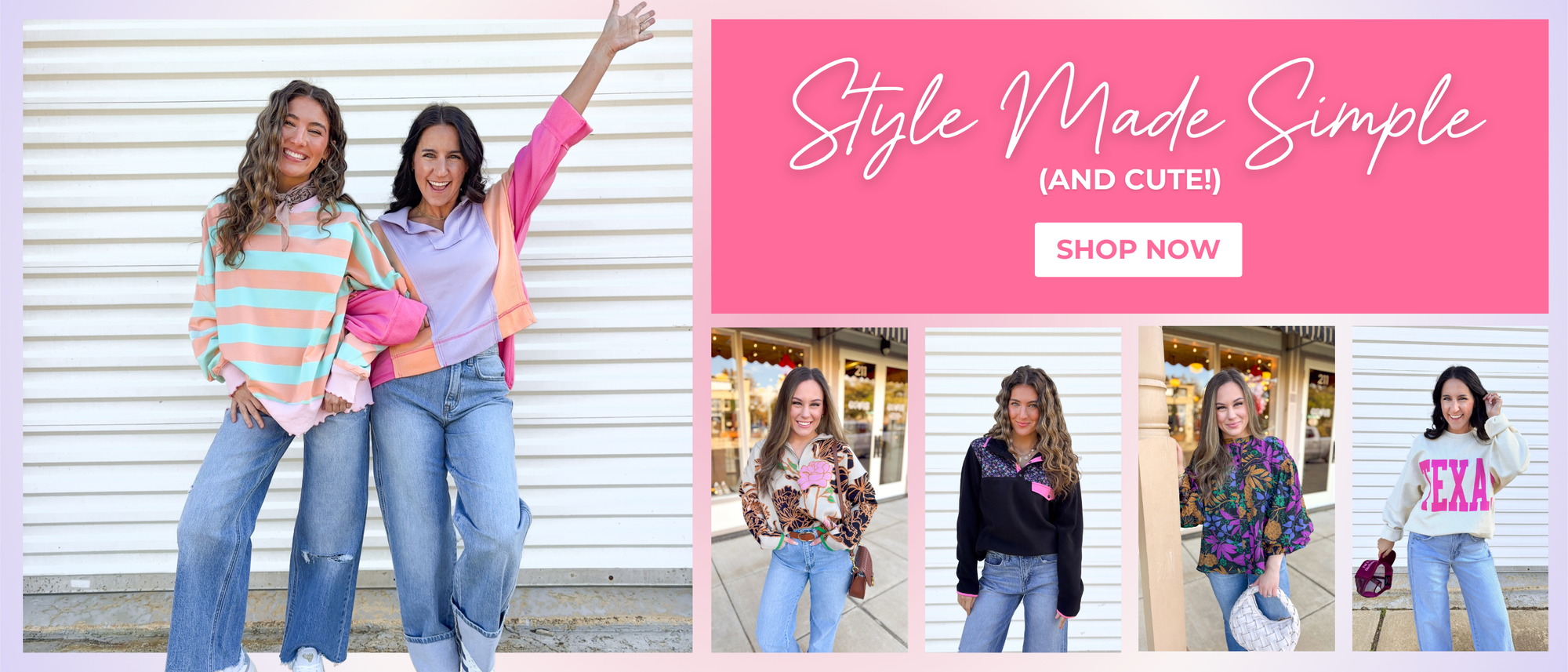 "style made simple (and cute!)" "shop now" 6 colorful outfits all spring themed! 