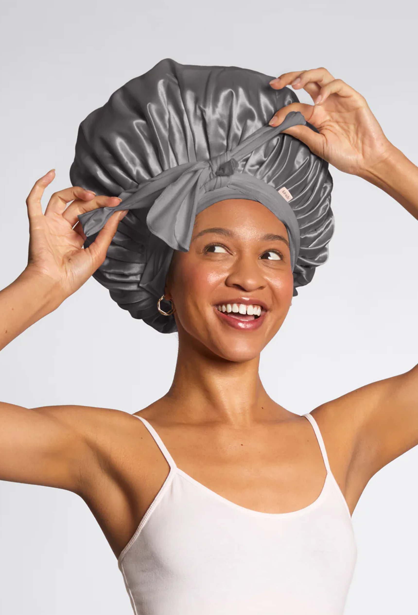 Kitsch Adjustable Oversized Satin Bonnet in Charcoal - Groovy's