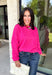 Every wardrobe needs a classic sweater you'll reach for season after season, and this cozy knit from Double Zero is just that. Designed in a bold fuchsia hue, this timeless sweater is effortlessly versatile and easy to style with all your favorite fall pieces. Ribbed detailing at the neckline, cuffs, and hem adds a polished finish, while the ultra-soft knit keeps you warm and comfortable without feeling bulky. 