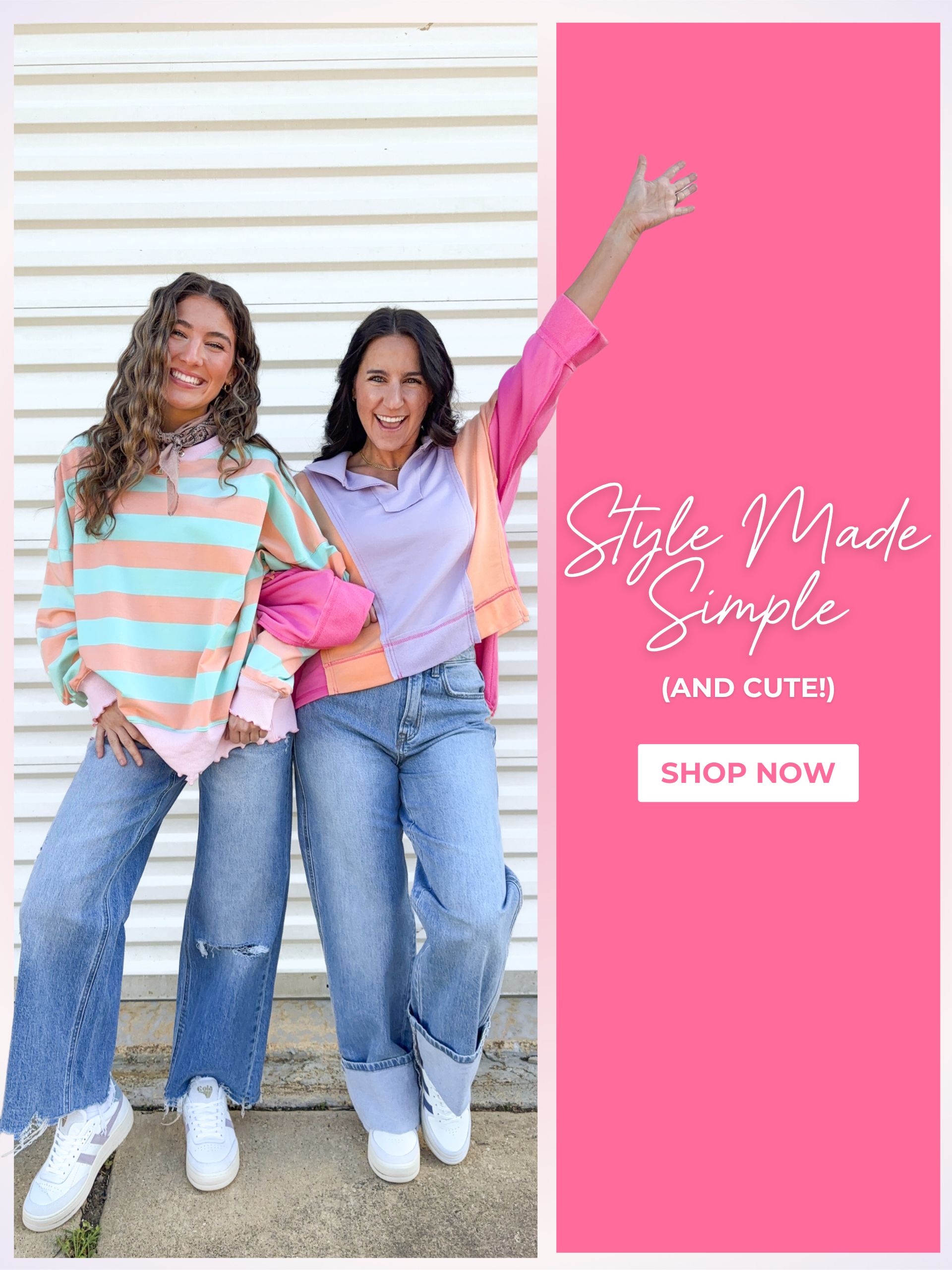 "style made simple (and cute!)" "shop now" 6 colorful outfits all spring themed! 