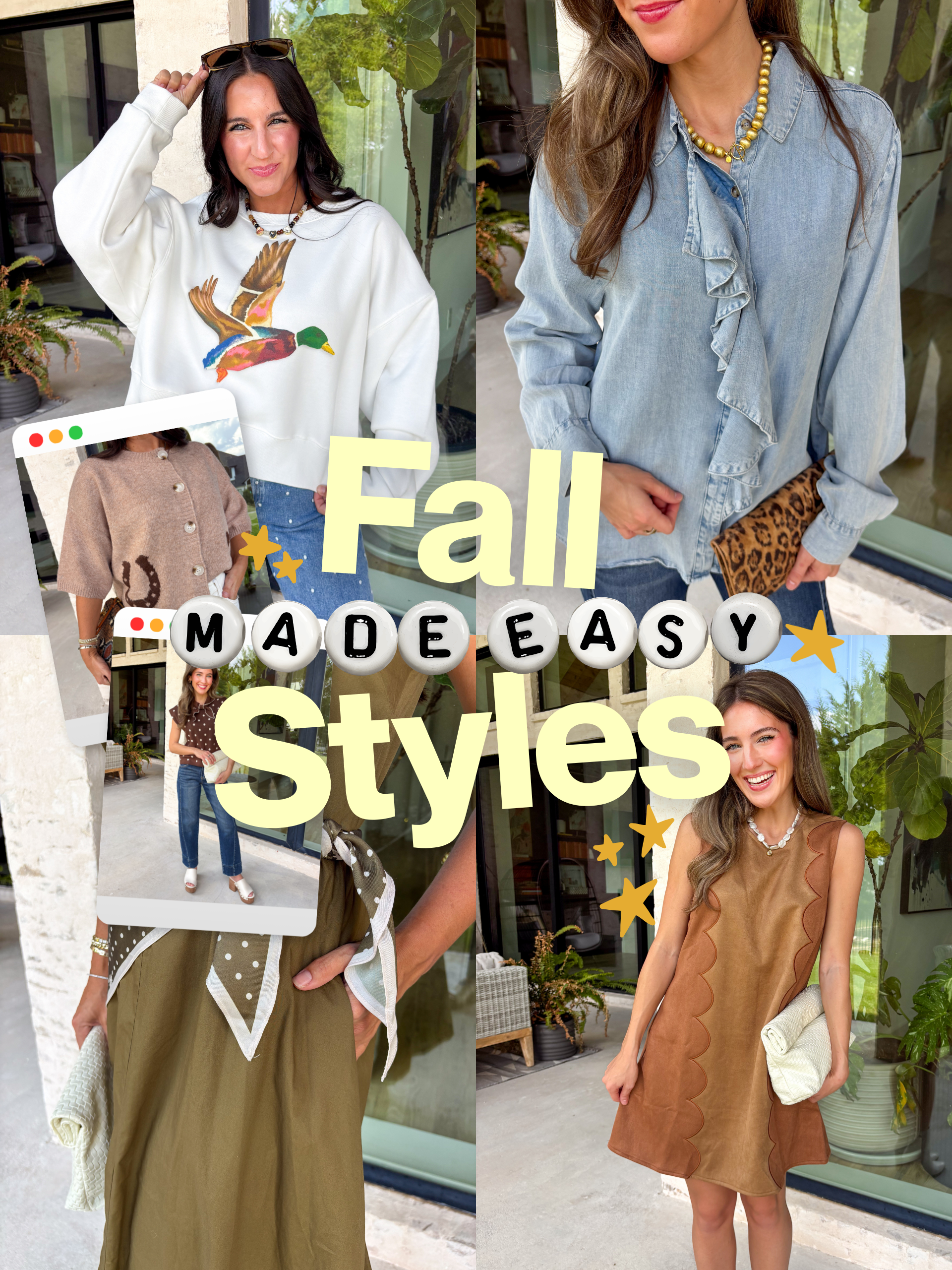fall styles made easy! Shop Now! multiple fall styled outfits from our new arrivals pages