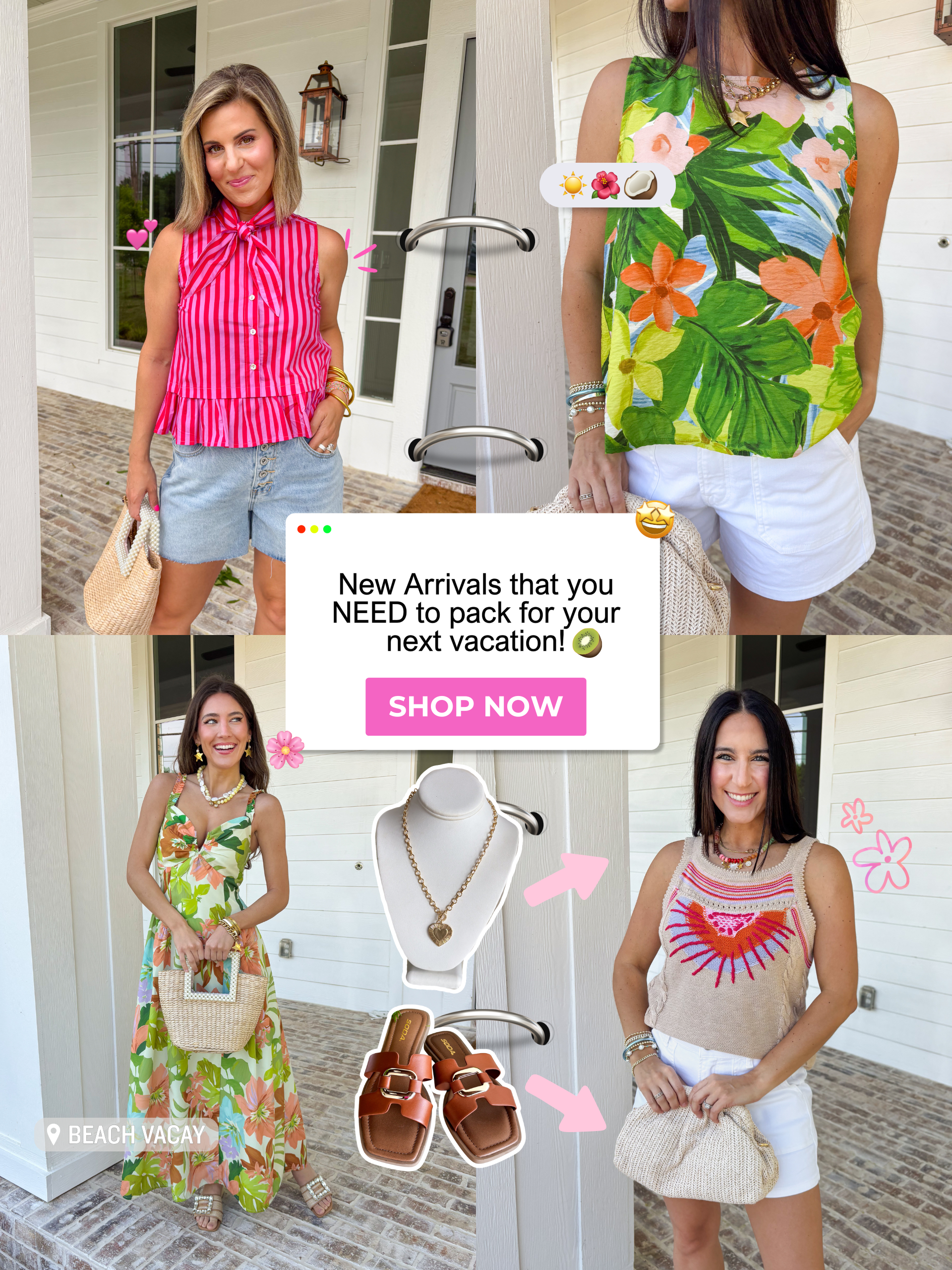 New arrivals that you need to pack for your next vacation! Multiple summer dresses and tops that are bright colors 