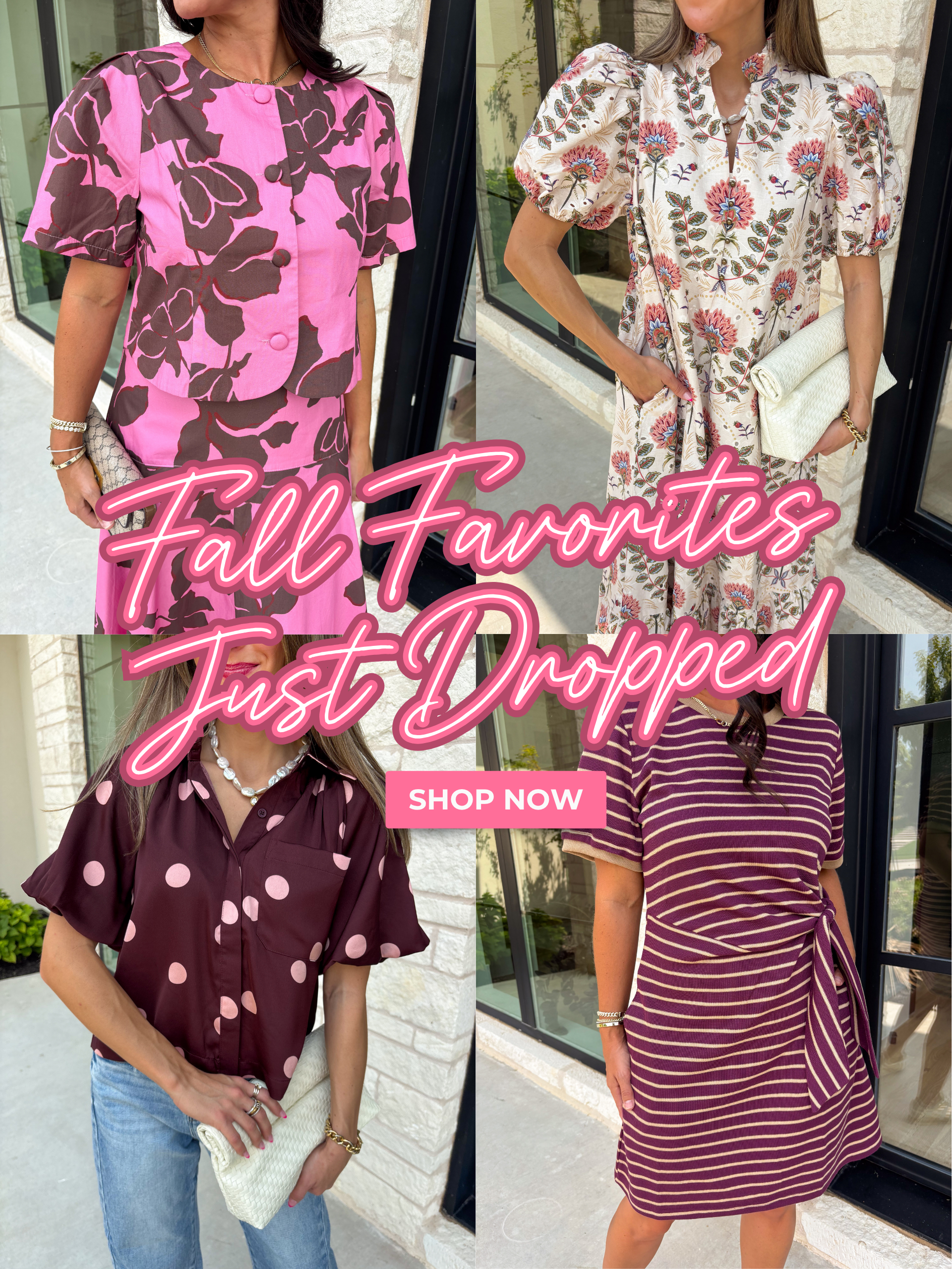 Fall favorites just dropped! Shop Now! 4 Fall Outfits in rosy hues!