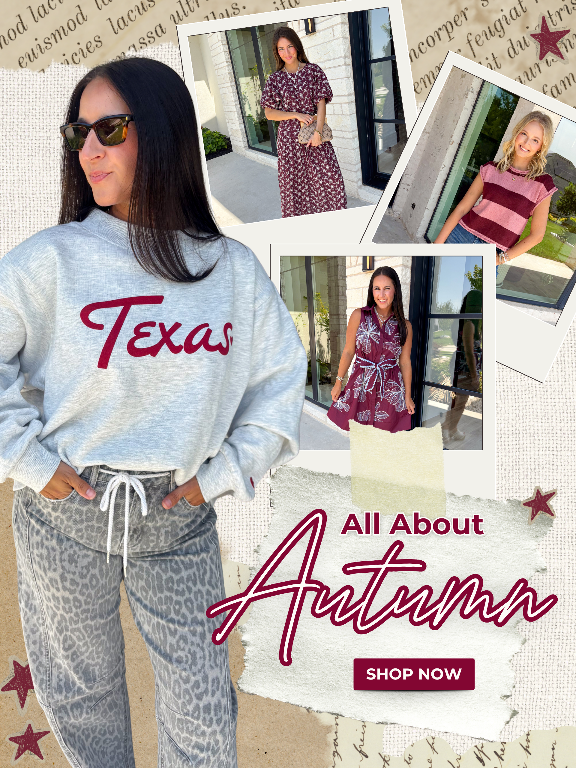 All About Autumn! Shop Now!
burgundy and other fall colored oufits