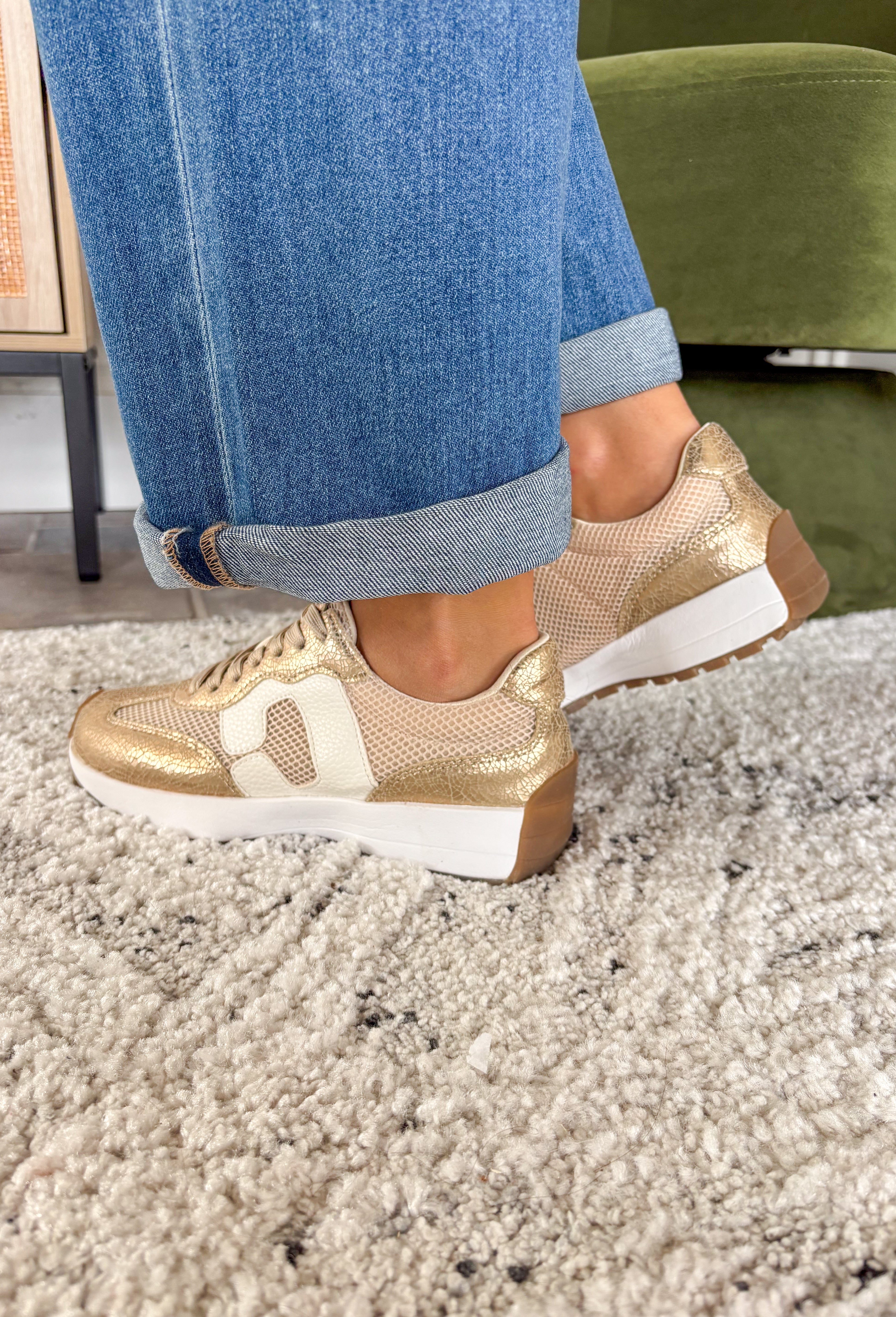 No Prob Gold Metallic Sneakers - Groovy's