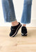 Paloma Platform Loafers, black platform loafer with black acrylic chainlink on the top of the loafer, platform is black and white striped