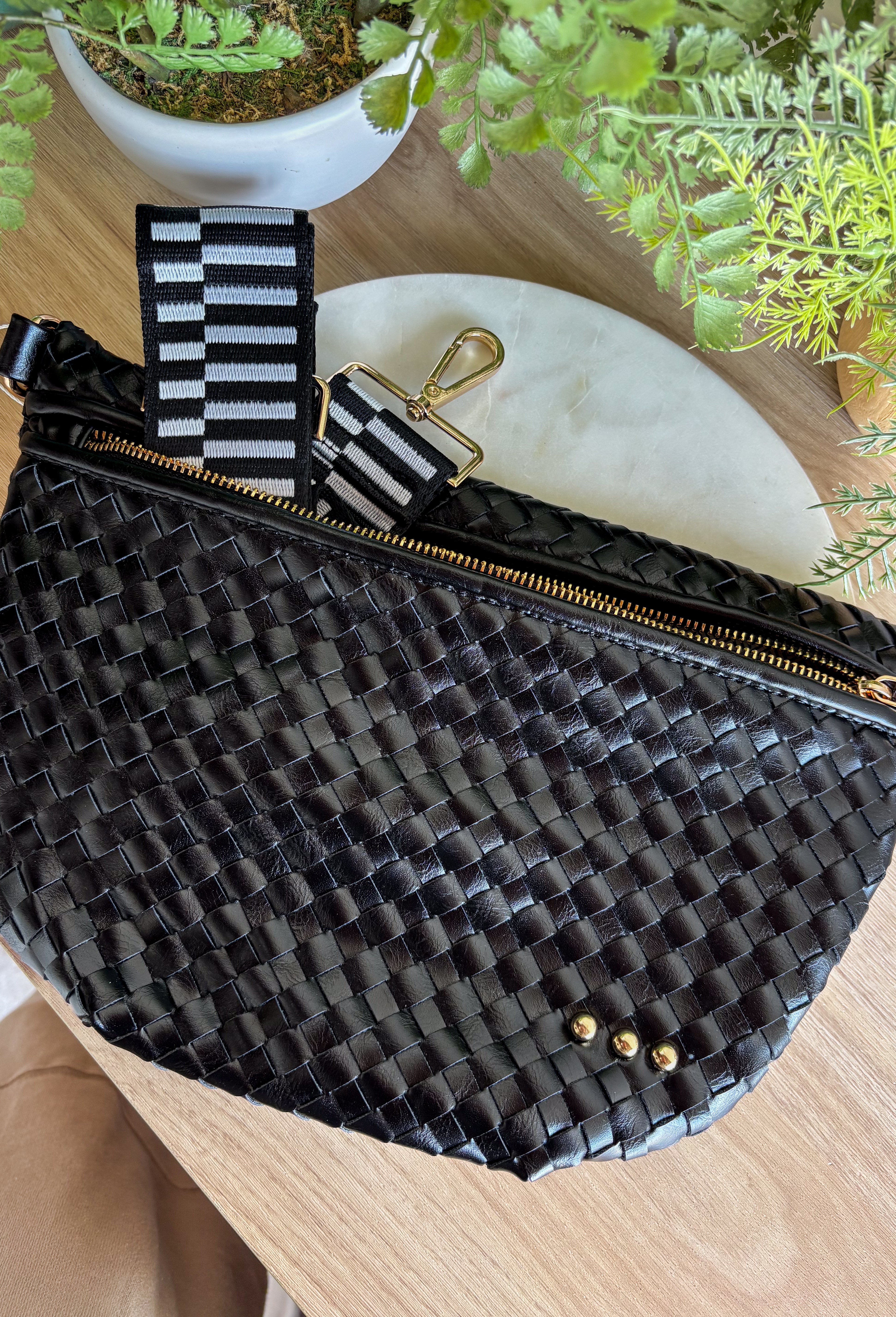 Pretty Simple Woven Westlyn Bum Bag in Black - Groovy's