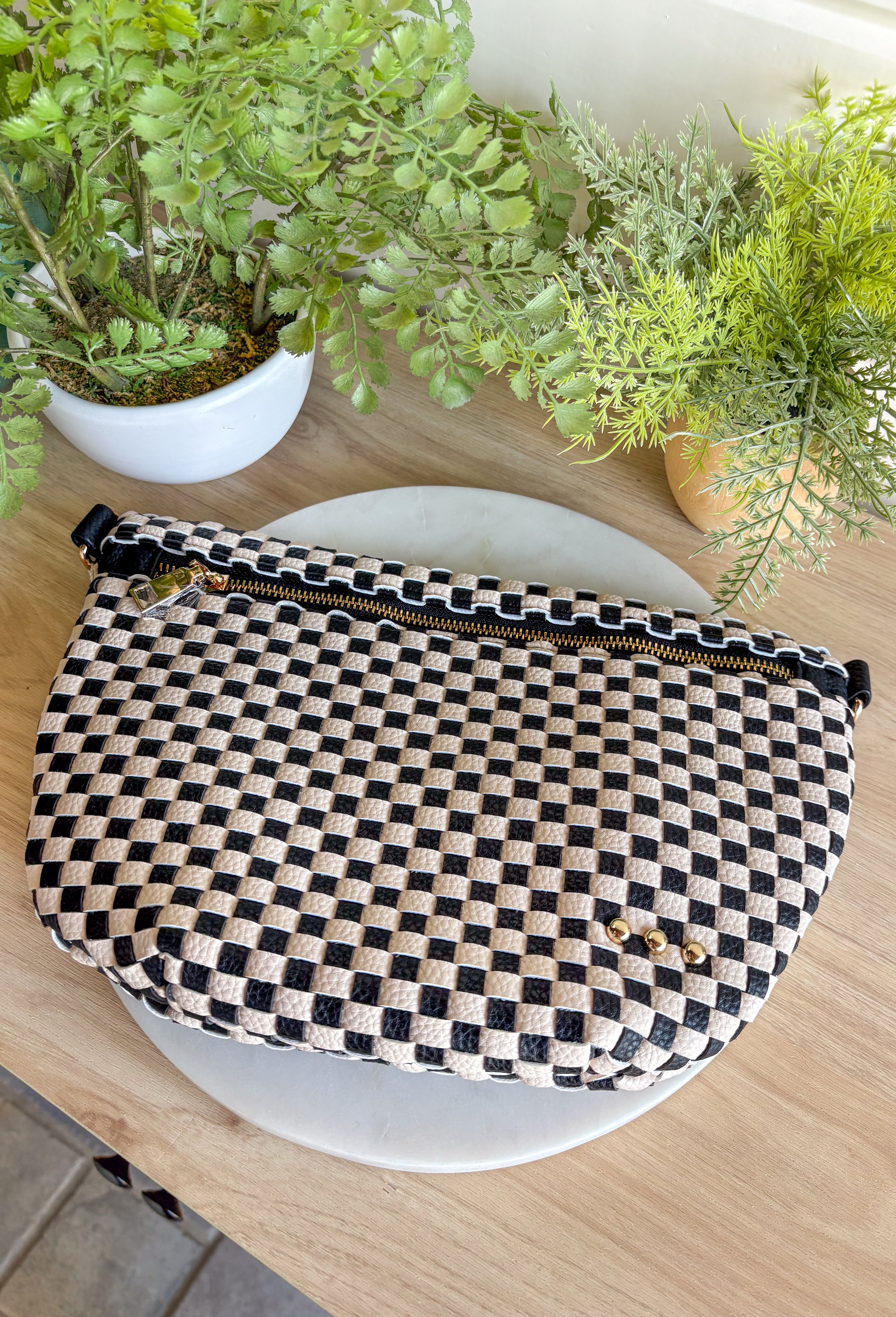 Pretty Simple Woven Westlyn Bum Bag in Woven Checkered Black - Groovy's