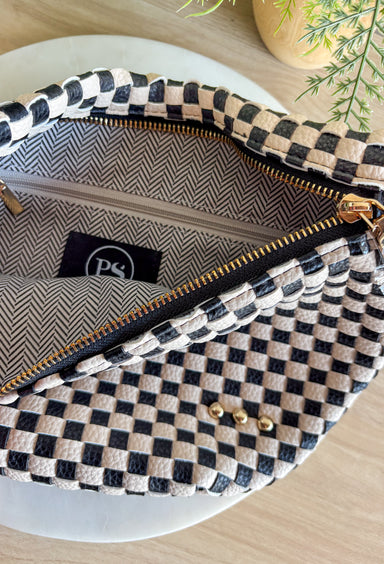 Pretty Simple Woven Westlyn Bum Bag in Woven Checkered Black - Groovy's