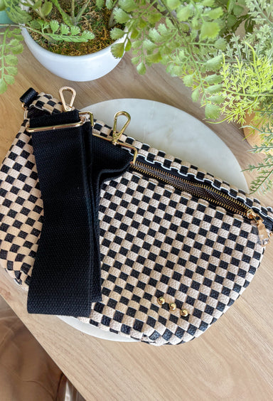 Pretty Simple Woven Westlyn Bum Bag in Woven Checkered Black - Groovy's