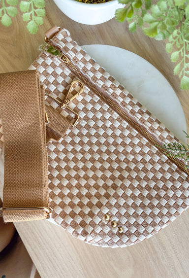 Pretty Simple Woven Westlyn Bum Bag in Woven Checkered Tan - Groovy's