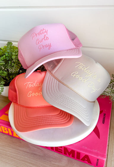 This light pink trucker hat is the sweetest blend of style and meaning for summer! Featuring a monochromatic “Pretty Girls Pray” design, it’s a subtle yet powerful statement piece that adds heart to any outfit. The soft pink tone keeps it feminine and easy to style, while the breathable mesh backing and adjustable fit make it perfect for sunny, on-the-go days. Whether you're heading out for errands, time with family, or just soaking up the day, this hat is a feel-good favorite. 