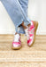 Vesta Sneaker in Pink, Hot Pink and Light Pink metallic sneakers with white laces and gum soles