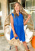 Coast Is Clear Dress, sleeveless bright blue quarter button down dress with white stitching 