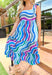 Deserve More Midi Dress, tie strap square neck tiered dress with cobalt blue, purple, light blue, blue gray, turquoise, and white squiggly lines 