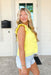 Full Of Sunshine Top, baby yellow lace overlay tank top, button down, ruffle sleeves