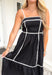 Get Your Attention Midi Dress, spaghetti strap tiered midi dress in black white white line detailing, dress has pockets