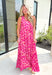 Island Hopping Maxi Dress, hot pink, pink, fuchsia, coral, and off white abstract pattern sleeveless dress with tiering and small v-neck