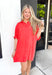 Make Your Move Dress in Washed Red, washed red button down dulman sleeve shirt dress 