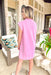 Move On Over Dress in Pink, quarter zip cap sleeve dress with pockets