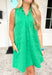 Raise The Stakes Dress, Kelly green sleeveless textured dress with pockets and ruffling around the neck 