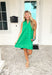 Raise The Stakes Dress, Kelly green sleeveless textured dress with pockets and ruffling around the neck 