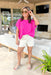 See You There Top, hot pink terrycloth textured short sleeve top 