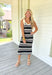 Stolen Moments Midi Dress, black and white striped fitted midi dress with tie string straps 