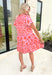 Summer Lover Floral Dress, light pink and coral red floral flutter sleeve dress with v-neck and tiering 