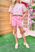 Time After Time Shorts in Pink, washed pink denim shorts with cinched waist and large front pockets