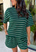 Comfort meets effortless style in this hunter green striped tee. Featuring a timeless white stripe print, this soft tee is the perfect piece to take you from laid-back weekends to busy weekdays with ease. Wear it with the matching shorts for a coordinated set that's equal parts cozy and stylish, or mix and match it with your favorite denim, or leggings, for endless outfit options. 