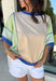 This color block stripe top is the perfect mix of laid-back and fun for summer! With shades of coral, tan, green, and blue, it brings a fresh pop of color while still feeling easy to style. The dark blue threading throughout adds a subtle contrast that pulls everything together, and the dolman sleeves give it that relaxed, effortless fit. Soft, stretchy, and breathable, it’s perfect for busy days when you want to feel comfortable but still put together. 