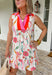 This off white sleeveless dress is basically spring in outfit form! The colorful floral print pops with shades of pink, blue, green, and orange, while the pink and tomato red contrasting trim along the collared neckline and front placket adds the sweetest statement detail. It’s bright, cheerful, and ready for all the sunshine-filled plans on your calendar. The tiered skirt gives it that easy, flowy movement we all love, and the lightweight fabric keeps it feeling breezy and comfortable all day long.