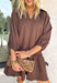 This brown textured dress is equal parts cozy and chic, making it a must-have for fall. Designed with a collared neckline and delicate ruffle trim, it brings a touch of femininity to its relaxed silhouette. The smocked balloon sleeves add volume and comfort, while the soft stretch fabric moves easily with you. Perfect for layering or styling on its own, this dress is ready to take you from weekday errands to weekend gatherings.