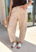 Bring a fresh twist to your fall wardrobe with these statement-making barrel jeans inspired by the beauty of the season! Designed in a warm tan hue with a subtle cream speckled fawn-inspired print, these jeans are the perfect blend of playful and polished. The on-trend barrel leg silhouette creates an effortlessly relaxed look while still feeling elevated enough for brunch dates, pumpkin patch adventures, and weekend shopping trips. 
