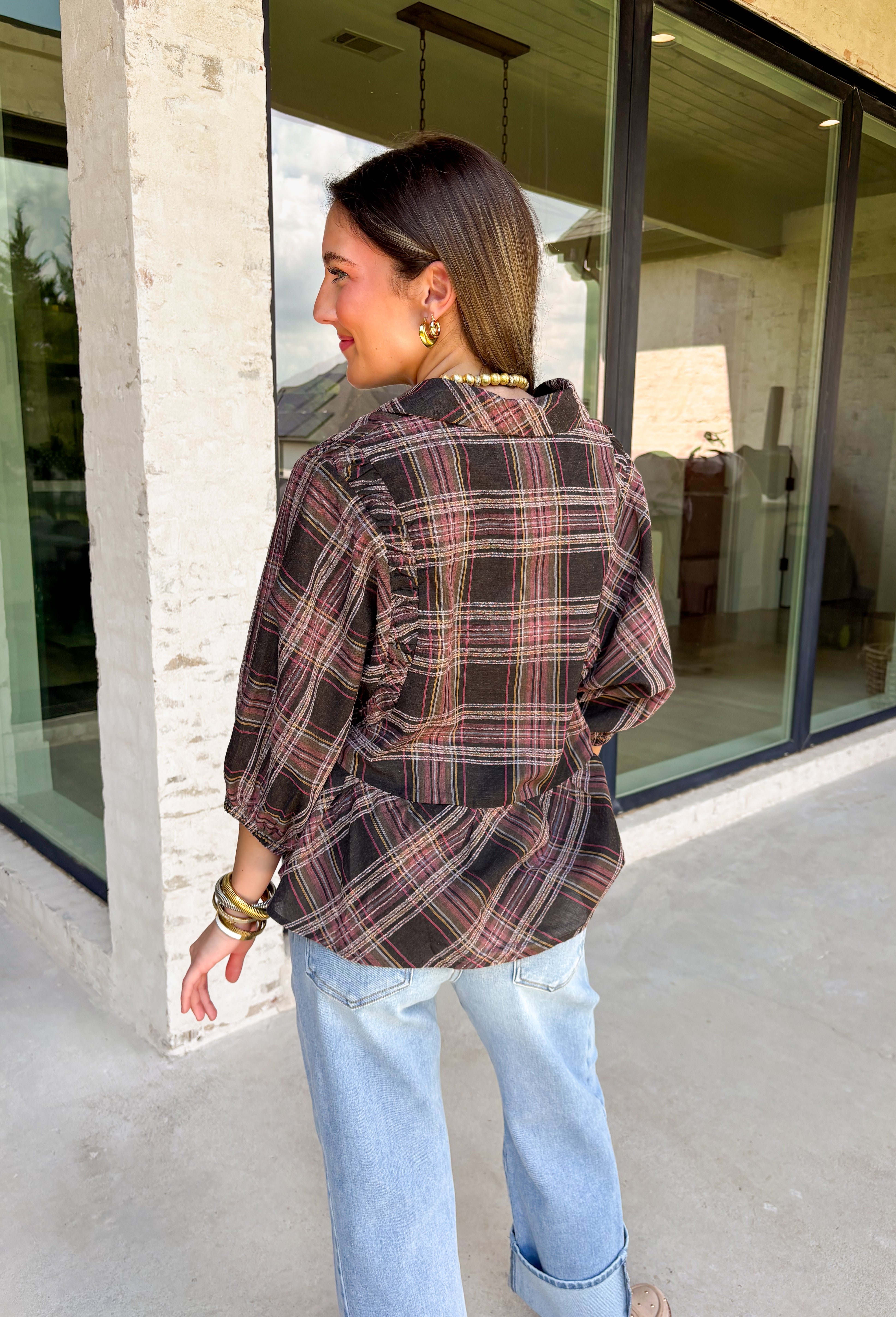 Autumn Leaves Plaid Top - Groovy's