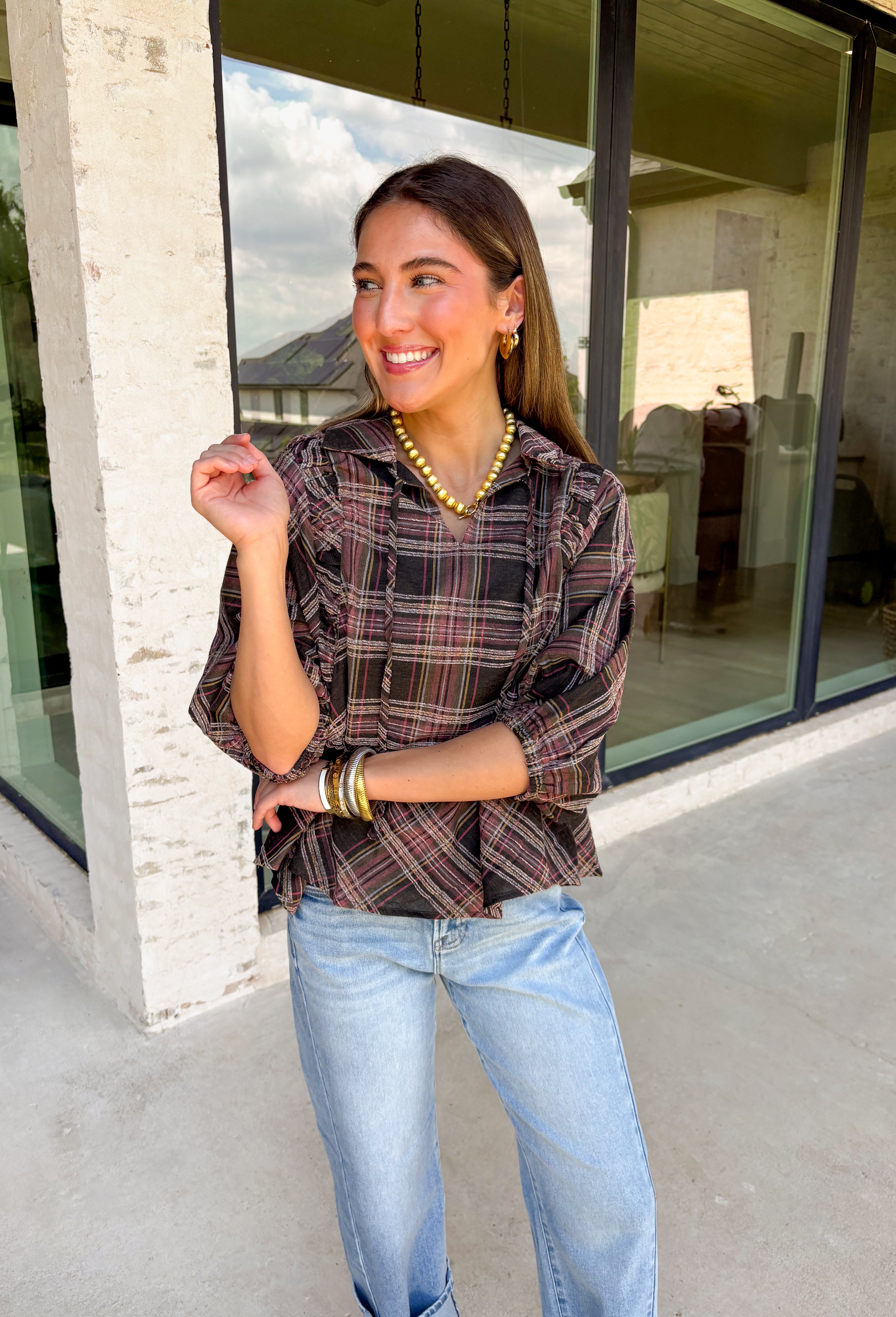 Autumn Leaves Plaid Top - Groovy's