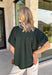 Bring a fresh pop of color to your fall wardrobe with this effortlessly polished forest green top! The rich seasonal hue is beautifully accented by light blue trim along the front, creating a timeless look with just the right amount of contrast. Soft elastic sleeves add a feminine touch while offering all-day comfort, and the stretchy knit fabric makes this an easy piece to wear from morning meetings to weekend outings. It's a versatile staple you'll reach for again and again throughout the season.