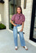 Sweet, polished, and full of charming details, this short sleeve sweater is the perfect way to elevate your fall wardrobe. Featuring pink and brown stripes, this cozy knit combines timeless color with feminine touches you'll love. The self-tie collar adds a playful finish, while the delicate scallop trim and puff sleeves create an effortlessly polished look. Whether you're headed to the office, brunch with friends, or a weekend coffee date, this sweater is an easy favorite you'll reach for all season long.