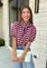 Sweet, polished, and full of charming details, this short sleeve sweater is the perfect way to elevate your fall wardrobe. Featuring pink and brown stripes, this cozy knit combines timeless color with feminine touches you'll love. The self-tie collar adds a playful finish, while the delicate scallop trim and puff sleeves create an effortlessly polished look. Whether you're headed to the office, brunch with friends, or a weekend coffee date, this sweater is an easy favorite you'll reach for all season long.