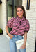 Sweet, polished, and full of charming details, this short sleeve sweater is the perfect way to elevate your fall wardrobe. Featuring pink and brown stripes, this cozy knit combines timeless color with feminine touches you'll love. The self-tie collar adds a playful finish, while the delicate scallop trim and puff sleeves create an effortlessly polished look. Whether you're headed to the office, brunch with friends, or a weekend coffee date, this sweater is an easy favorite you'll reach for all season long.