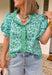 This leopard print puff sleeve top is such a fun, standout piece for summer! The light blue base with green and blue leopard print gives it a fresh, unexpected twist, while the green and white gingham ruffle trim adds the cutest pop of contrast. The band collar and button front keep it feeling polished, and the puff sleeves with elastic openings bring that soft, feminine shape. Made from breathable cotton, it’s perfect for warm days when you still want to feel put together. Pair it with white denim or short