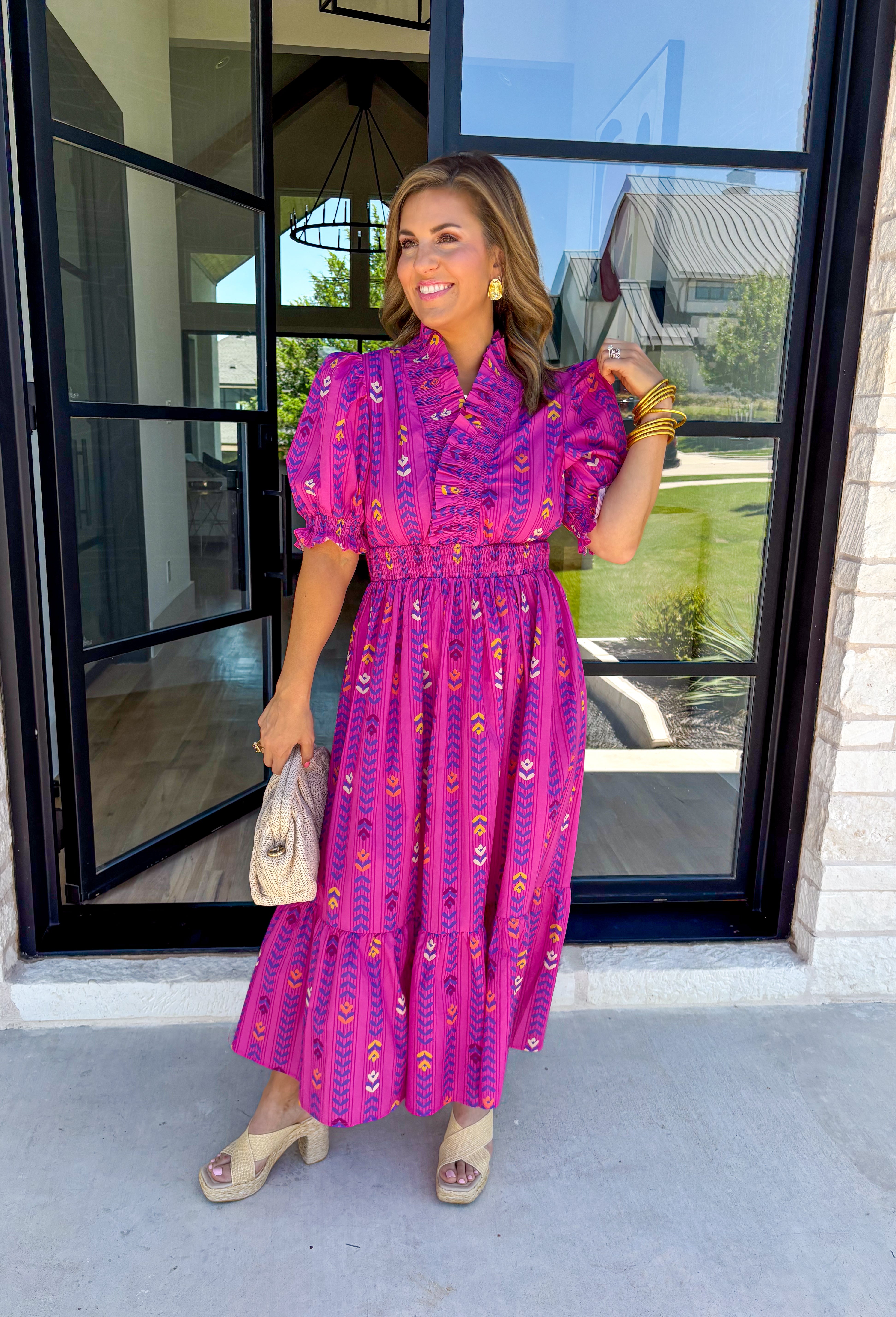 Bubbly Personality Midi Dress in Magenta - Groovy's