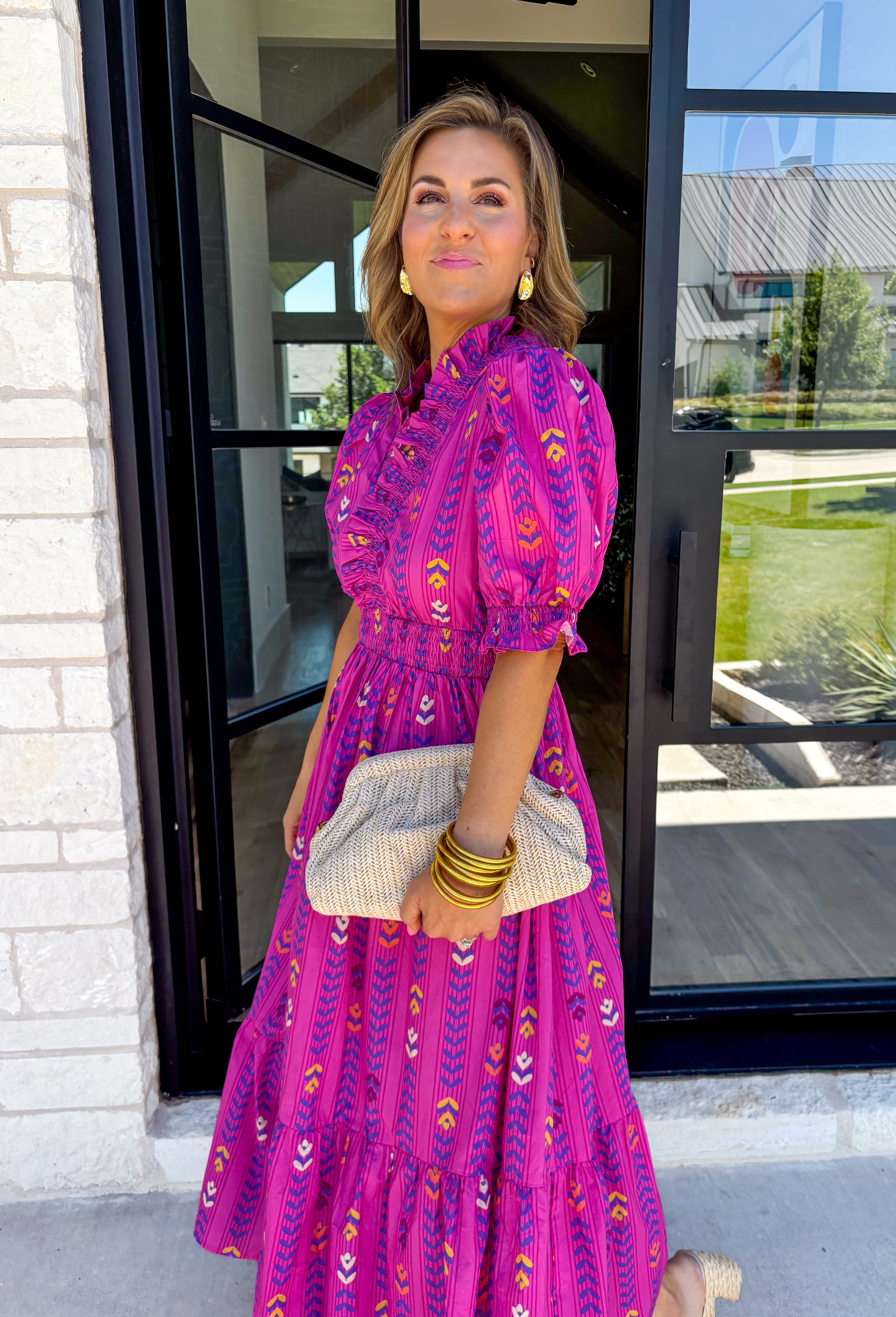 Bubbly Personality Midi Dress in Magenta - Groovy's