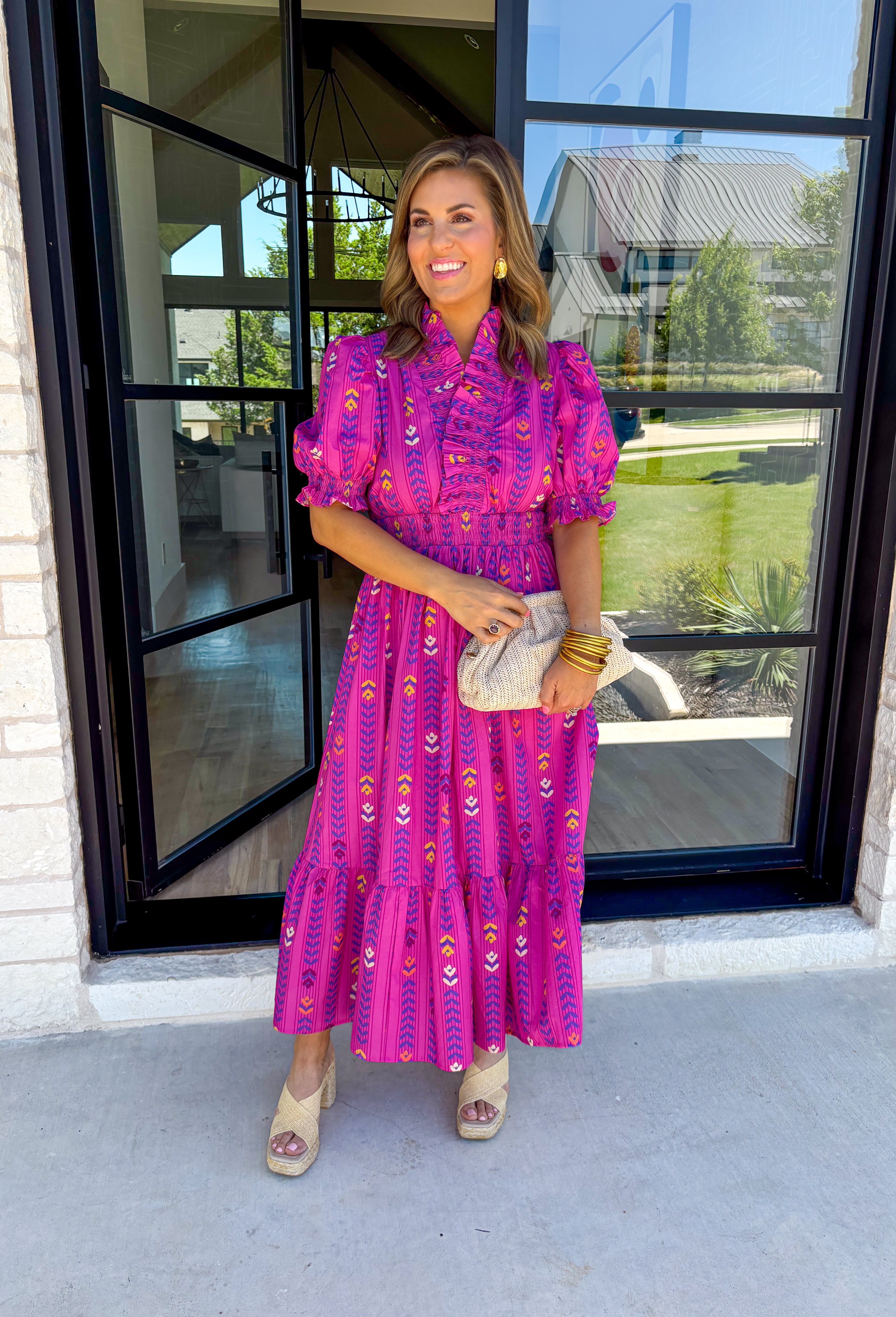 Bubbly Personality Midi Dress in Magenta - Groovy's